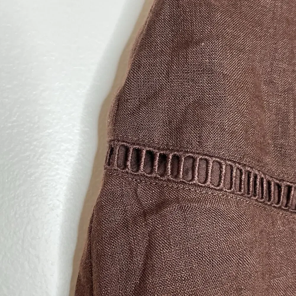 Linen Ruffled Mini Skirt Brown Womens L Tularosa Fairy Grunge Boho Romantic